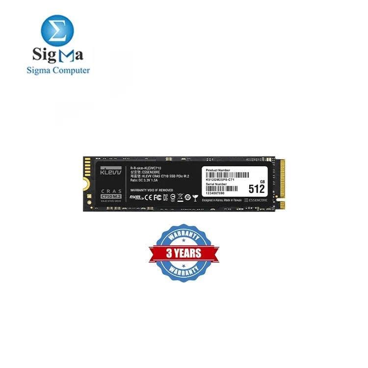 هارد SSD داخلي Klevv Cras C710 سعة 512 جيجابايت M.2 PCIe 3x4 NVMe 3D NAND سرعة قراءة 2050 ميجابايت/ثانية، سرعة كتابة 1650 ميجابايت/ثانية|K512GM2SP0-C71