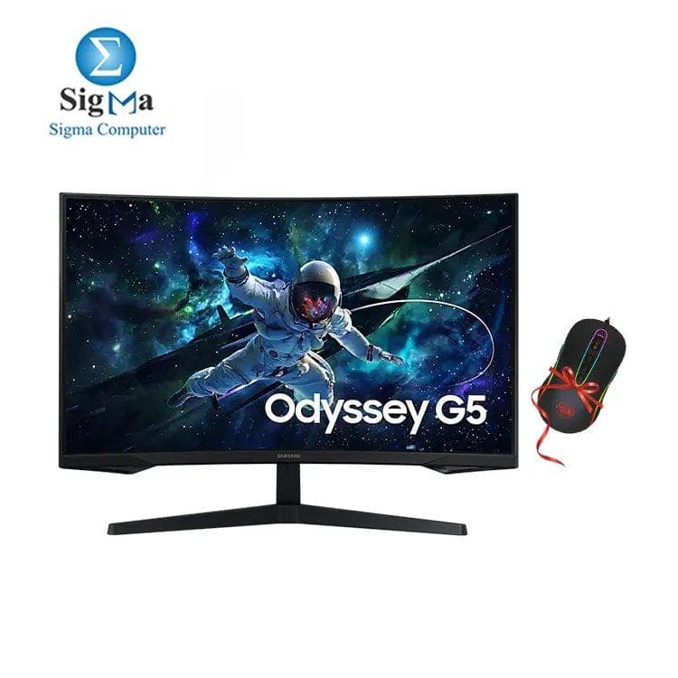 شاشة سامسونج Odyssey G5 G55C مقاس 32 بوصة QHD VA منحنية للالعاب 165Hz 1MS مع ماوس ريدراجون M702-2 RGB (هدية)