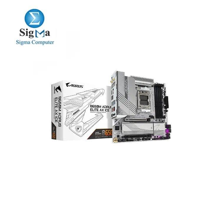 GIGABYTE B650M AORUS Elite AX ICE AM5 LGA 1718 AMD B650 M-ATX Motherboard, DDR5, 2* M.2, PCIe 5.0, USB 3.2 Gen2X2 Type-C, 2.5GbE LAN, Q-Flash Plus, EZ-Latch