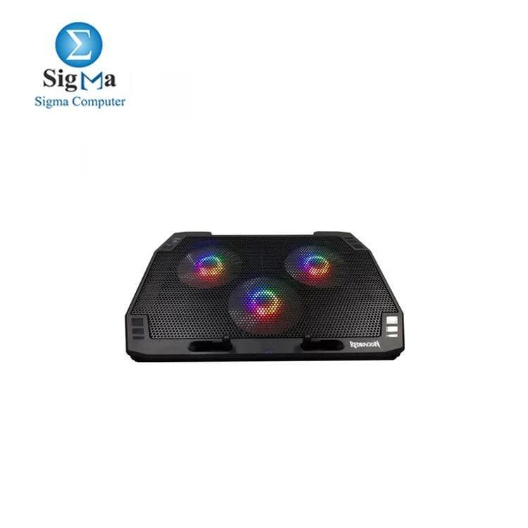 قاعدة تبريد لابتوب ريدراجون GCP511 - 3 مراوح 120mm - سرعة 1100 RPM - حتى 17 بوصة - هاب USB 2.0 - RGB