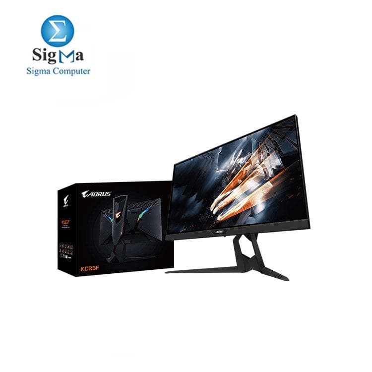 شاشة AORUS KD25F مقاس 25 بوصة FHD 1080P، لوحة TN/WLED، زمن استجابة 0.5MS، تردد 240HZ، تدعم G-SYNC، بدون إطار