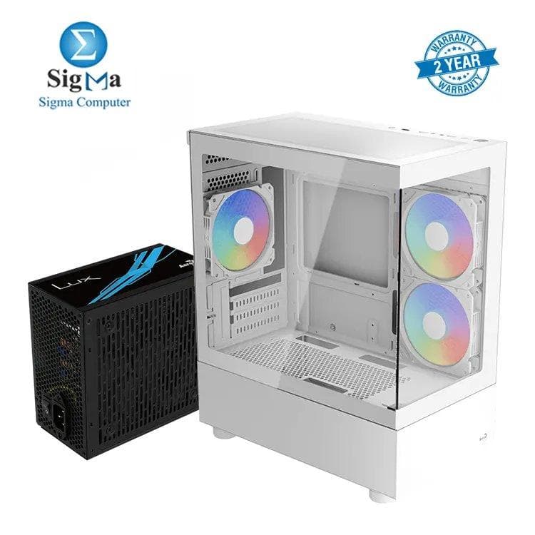 كيسة كمبيوتر ايروكول Viewport Mini للجيمنج مع 3 مراوح RGB وتدعم لوحات Micro ATX و Mini-ITX مع باور سبلاي Aerocool LUX 650W 80 Bronze
