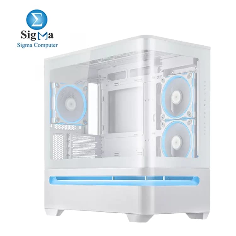 ASUS Prime AP202 ARGB White mATX pc case with Fully Tempered Curved Glass