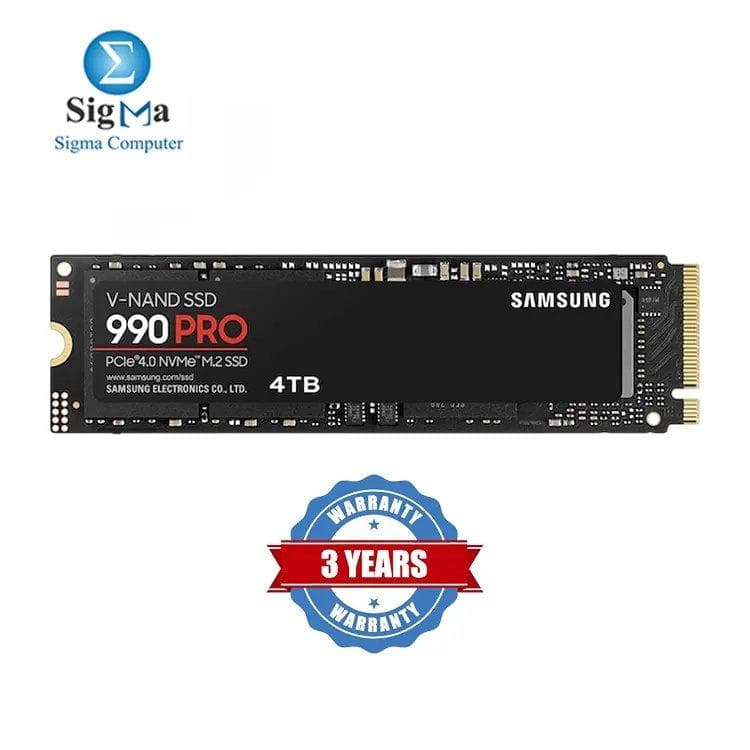 سامسونج 990 PRO سعة 4TB هارد NVMe SSD بمنفذ PCIe 4.0 مع سرعة قراءة تصل إلى 7,450 ميجابايت/ثانية، كتابة 6,900 ميجابايت/ثانية، 1.6M IOPS، كاش 4GB DDR4، تشفير AES 256-bit، وضمان 3 سنوات