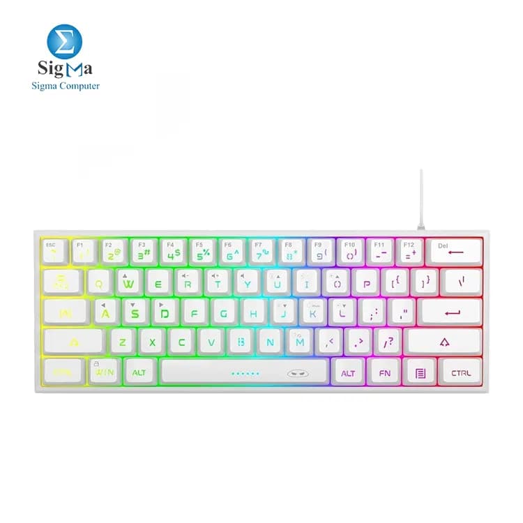كيبورد جيمنج ميمبرين MageGee TS91 بنسبة 60%، إضاءة RGB، لون أبيض