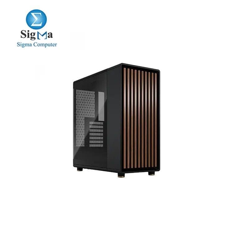 Fractal Design North Charcoal Black Tempered Glass Dark - Genuine Walnut Wood Front - Glass Side Panel - Two 140mm Aspect PWM Fans Included - Type C USB - ATX Airflow Mid Tower PC Gaming Case