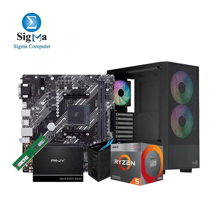 PC Build - AMD Ryzen 5 3400G Box - ASUS Prime B450M-K II - KINGSTON-8G-DDR4 -2666 - PNY CS900 120GB 2.5" SATA - AeroCool B508A Flow Mid Tower Case with LUX 550W 80Plus Bronze PSU