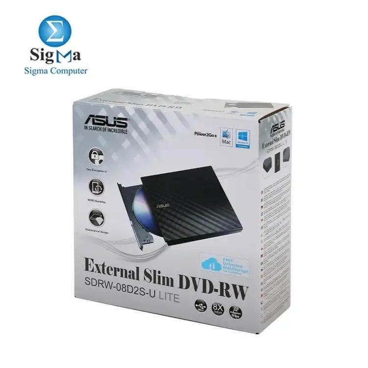 ASUS SDRW-08D2S-U LITE external 8X DVD writer, Mac Compatible, M-DISC support, Disc Encryption, NERO Backitup, E-Green, E-Media