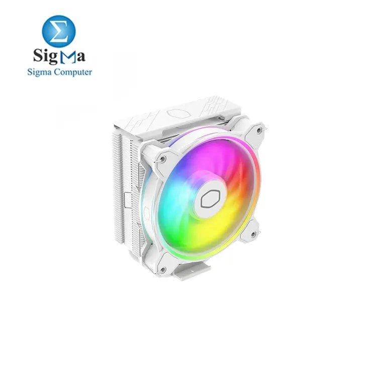 مبرد معالج هوائي كولر ماستر Hyper 212 Halo ابيض، مروحة 120 Halo²، اضاءة Dual Loop ARGB، غطاء علوي الومنيوم، 4 انابيب حرارية نحاسية، ارتفاع 154 مم، يدعم AMD Ryzen AM5/AM4, Intel LGA1700/1200 (RR-S4WW-20PA-R1)