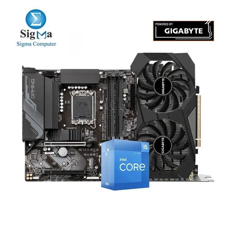 لوحة أم جيجابايت B760M GAMING X DDR4 وكرت شاشة جيجابايت RTX3050 WINDFORCE OC 6GB ومعالج انتل Core i5-12400F