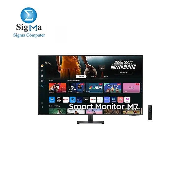 سامسونج شاشة ذكية M7 مقاس 43 بوصة، دقة 4K مع خاصية AI Upscaling، UHD، تردد 60Hz، شاشة بث مع مركز ترفيه وألعاب، سماعات مدمجة، تطبيقات تلفزيون ذكي مع ريموت كنترول