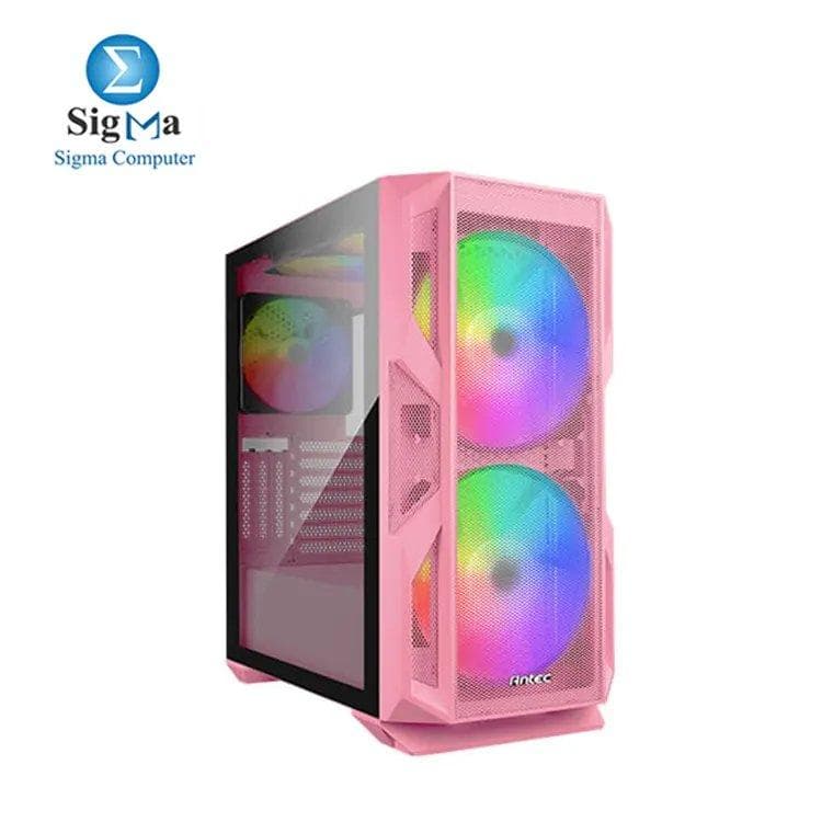 كيسة جيمنج Antec NX Series NX800، Mid Tower E-ATX - وردي، جانب زجاجي مقسى، وحدة تحكم LED مدمجة، 2 مروحة ARGB 200 مم في الأمام و 1 مروحة ARGB 120 مم في الخلف