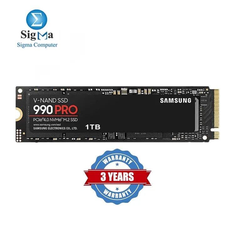 Samsung 990 PRO 1TB PCIe 4.0 NVMe SSD, M.2 (2280), up to 7,450MB/s read & 6,900MB/s write, 1,550,000 IOPS, V-NAND 3-bit MLC, 1GB DDR4 cache