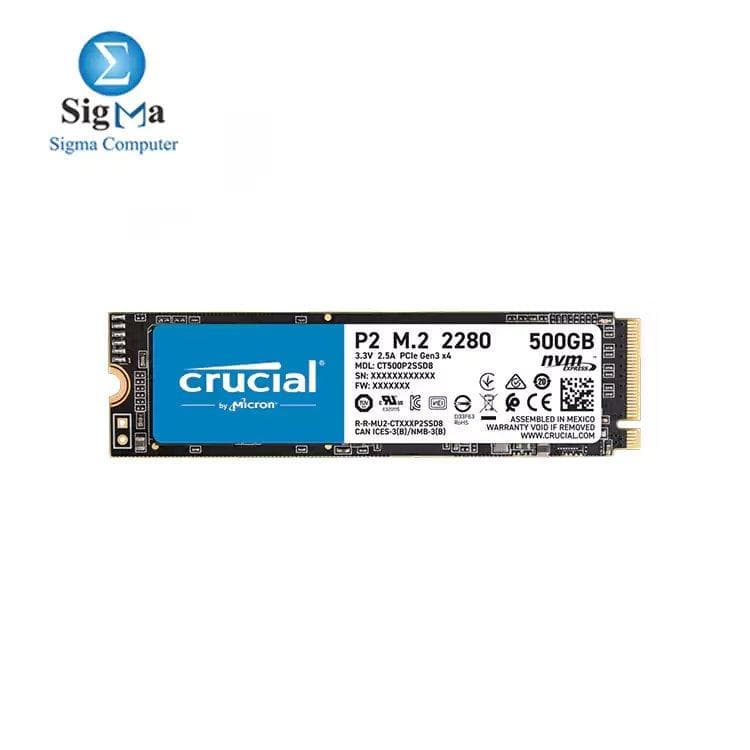هارد SSD كروشال P2 سعة 500GB من نوع 3D NAND PCIe NVMe M.2