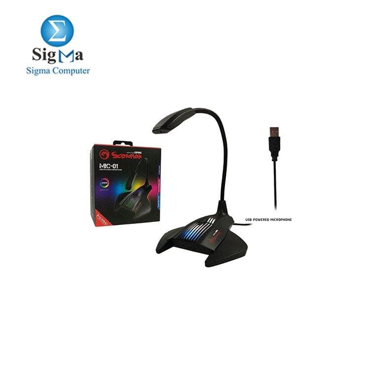 ميكروفون جيمنج مارفو MIC-01 يعمل بـ USB مع إضاءة RGB و 7 ألوان - أسود