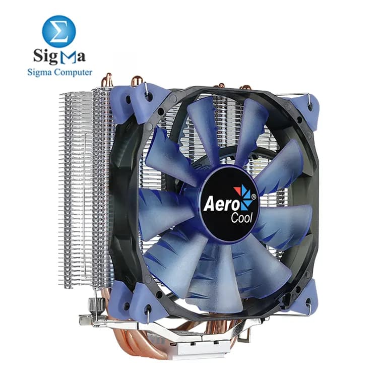 مبرد هوائي للمعالج AeroCool Verkho 4 - 140W TDP - 3 انابيب حرارية 6mm - مروحة 120mm PWM - سرعة 800-2000 RPM - تدفق هواء 56.4 CFM - مستوى ضوضاء 27 dBA - يدعم مقابس انتل و اي ام دي