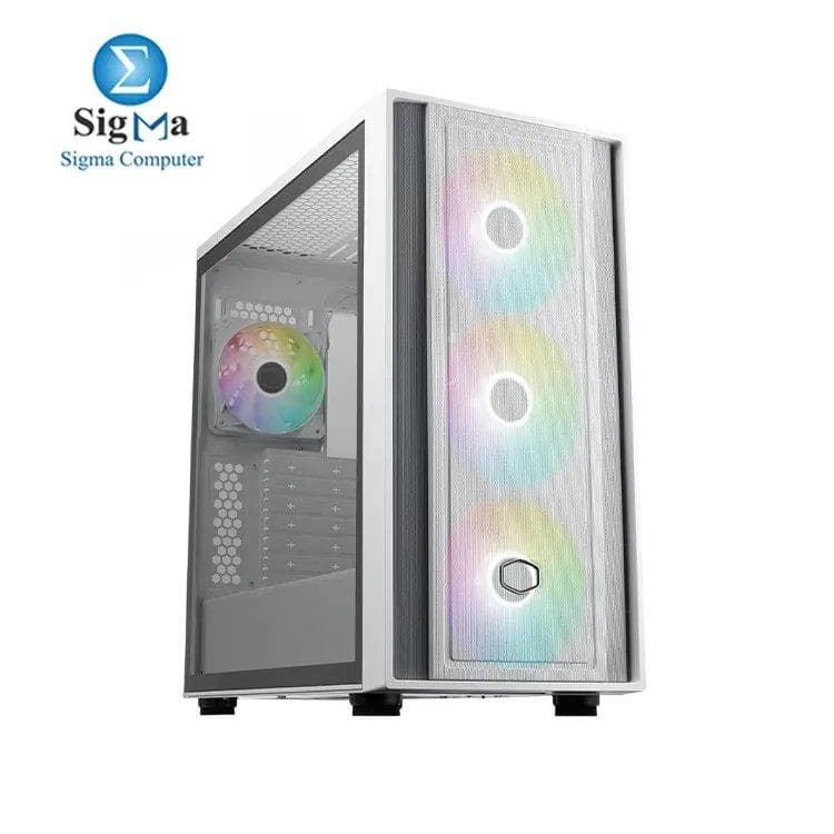 كيسة Cooler Master MasterBox 600 ATX Mid-Tower لون أبيض، تدعم اللوحات الأم ذات التوصيل الخلفي من اسوس|ام اس اي|جيجابايت، تدعم كرت شاشة حتى 410mm، مبرد مائي حتى 420mm، منفذ Type C، زجاج مقوى، 3 مراوح 140mm SickleFlow PWM، واجهة FineMesh