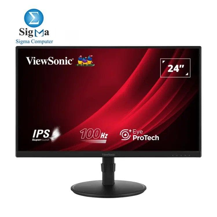 شاشة ViewSonic VG2408 مقاس 24 بوصة IPS، FHD 1920x1080، تردد 100Hz، زمن استجابة 5ms، مداخل HDMI وDP وVGA، موزع USB، قابلة لتعديل الارتفاع، مانعة للوميض، تقنية تقليل الضوء الأزرق، سماعات مدمجة، VESA 100x100mm