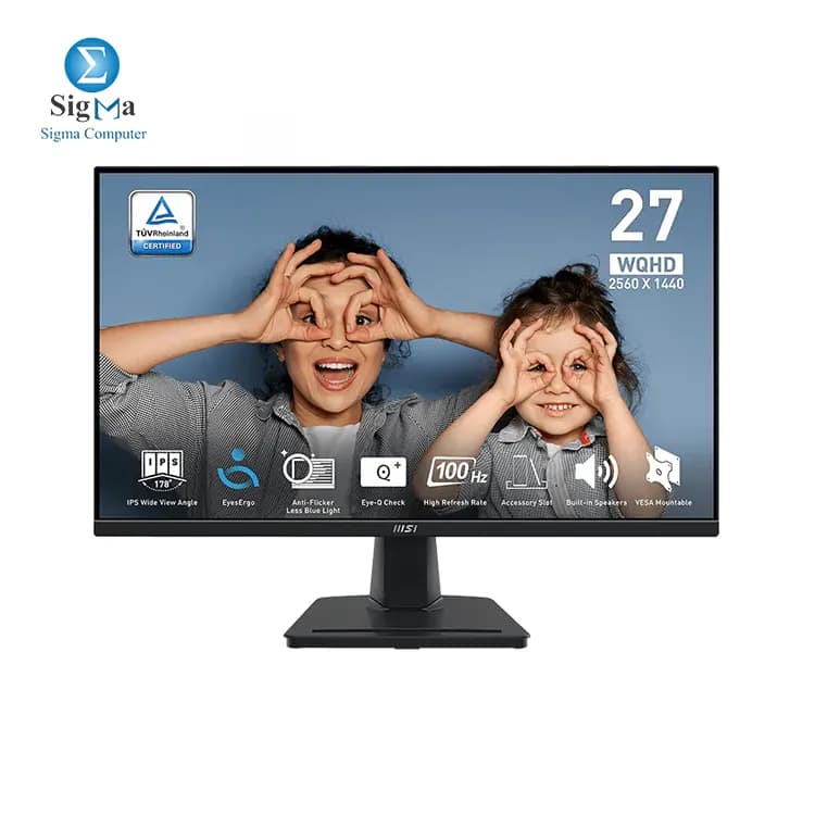 MSI Pro MP275Q 27 Inch WQHD Desktop Monitor - IPS Panel 2560x1440, 100Hz, Eye-Friendly Display, Integrated Speakers