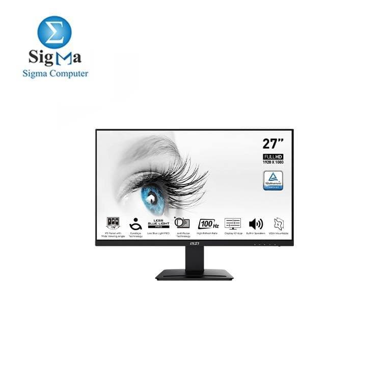 ام اس اي Pro MP273A - شاشة 27 بوصة FHD IPS، 100Hz، 1ms، مضادة للوميض، تقليل الضوء الأزرق، سماعات مدمجة، HDMI/DP/VGA، VESA، Adaptive-Sync