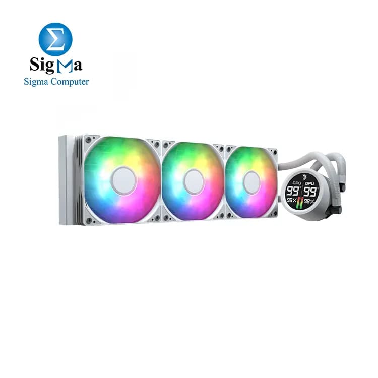 مبرد مائي ايروكول Abyss L360 أبيض مع شاشة رقمية - 360mm ARGB - يدعم Intel LGA1851/LGA1700 و AMD AM4/AM5