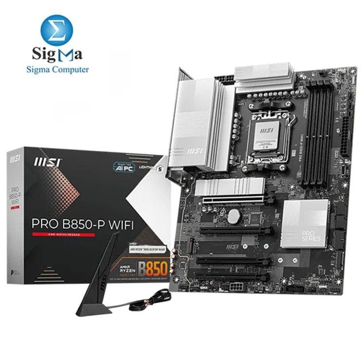 MSI PRO B850-P WIFI – AM5, Ryzen 9000/8000/7000 support, DDR5 8200+ MT/s, PCIe 5.0, 3x M.2, 5G LAN, Wi-Fi 7, USB-C 10Gbps.