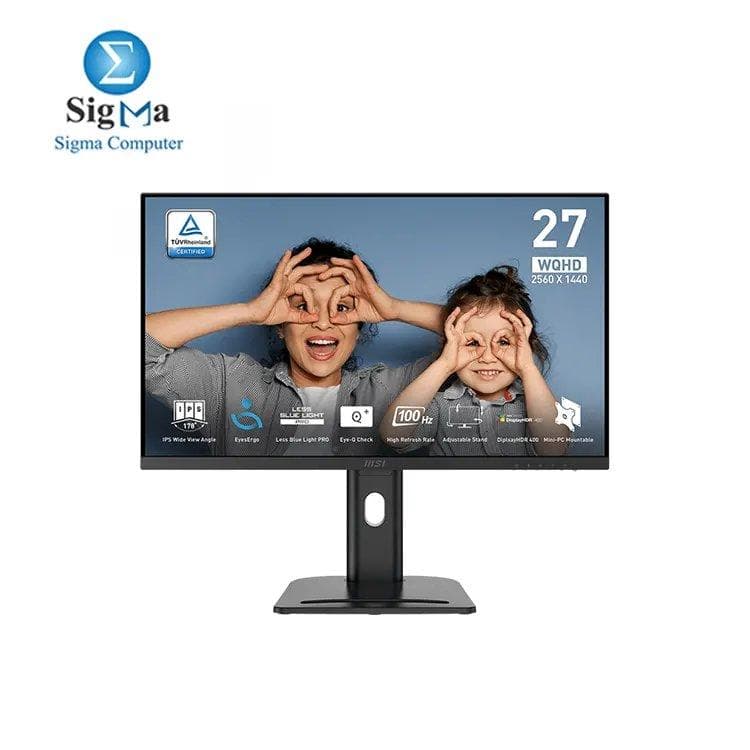 شاشة ام اس اي PRO MP273QP E2 مقاس 27 بوصة IPS 2560 x 1440 (QHD)، 100Hz، HDR400، Free-Sync، HDMI، DP، تدعم VESA، قابلة للتعديل، سماعة، 1ms، لون أسود