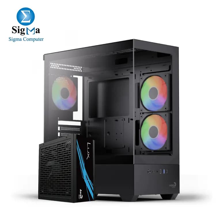 كيسة ايروكول Aerocool P500D مع 3 مراوح ARGB أسود + باور سبلاي Aerocool LUX 650W 80Plus Bronze
