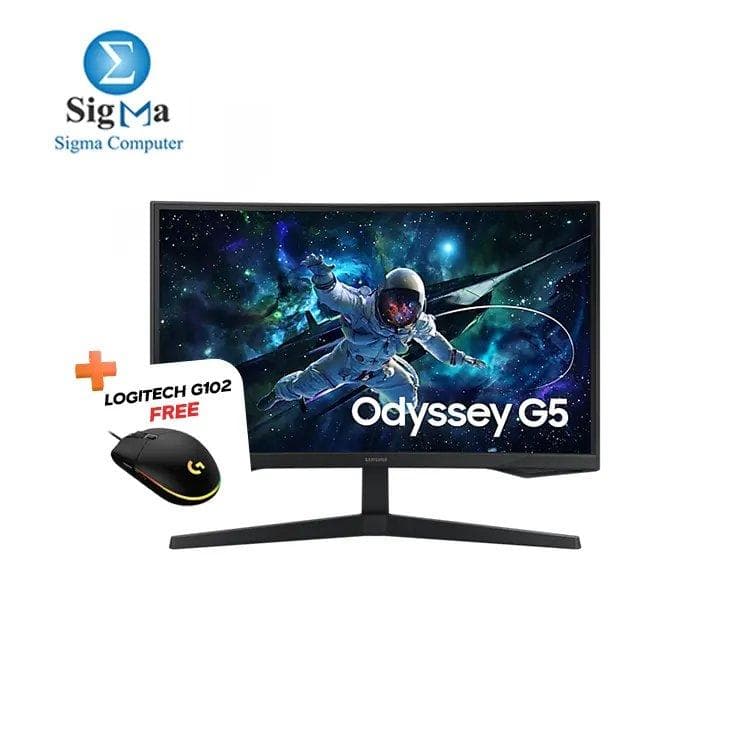شاشة سامسونج Odyssey G5 G55C مقاس 27 بوصة QHD 165Hz مع ماوس لوجيتك G102 RGB هدية