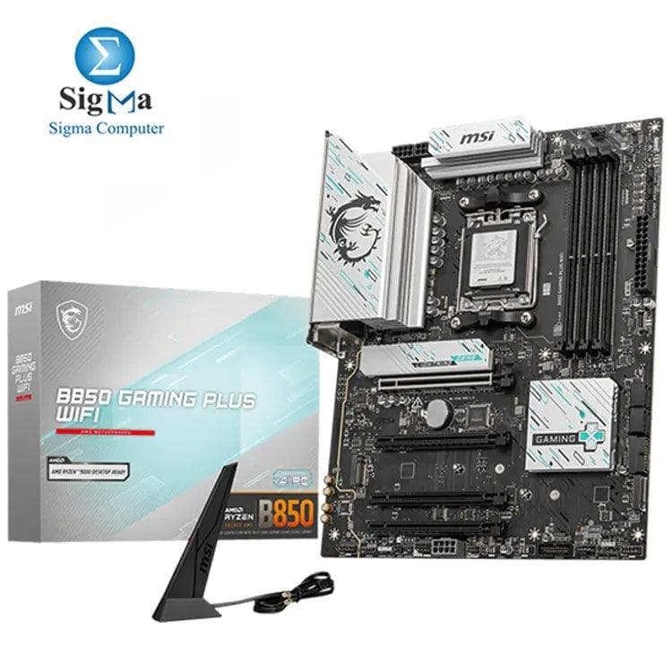 MSI B850 GAMING PLUS WIFI: AMD Ryzen AM5, DDR5 up to 256GB, PCIe 5.0, Wi-Fi 7, 5G LAN, USB 10Gbps, Realtek audio.