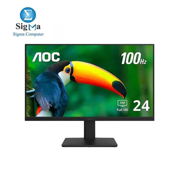 شاشة AOC 24B20JH2 مقاس 24 بوصة FHD IPS، معدل تحديث 100Hz، زمن استجابة 1ms MPRT، تقنية Adaptive-Sync، خالية من الوميض، 16.7 مليون لون، لون أسود