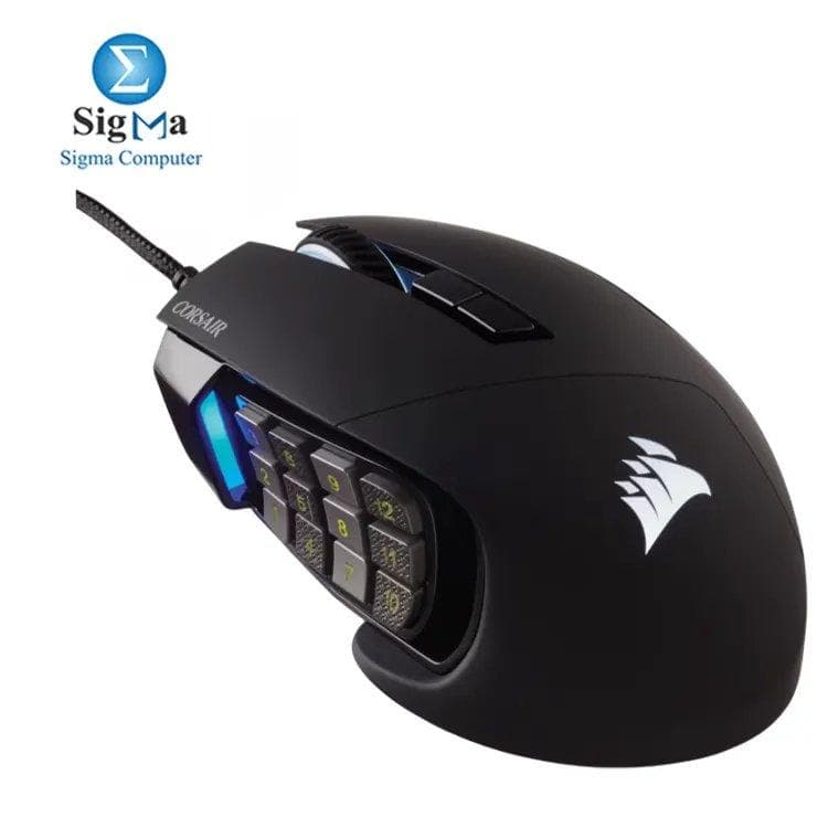 ماوس جيمنج كورسير SCIMITAR RGB ELITE لألعاب MMO/MOBA مع 17 زر قابل للبرمجة، مستشعر بصري 18,000 DPI، تقنية Key Slider™، وإضاءة RGB بـ 4 مناطق
