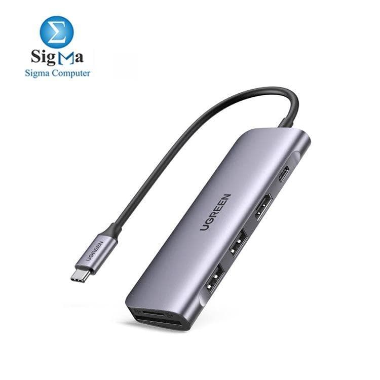 يوجرين محول CM195-70411 من USB-C إلى 2 منفذ USB 3.0-A و HDMI و قارئ كروت TF/SD مع خاصية PD (رمادي فلكي)