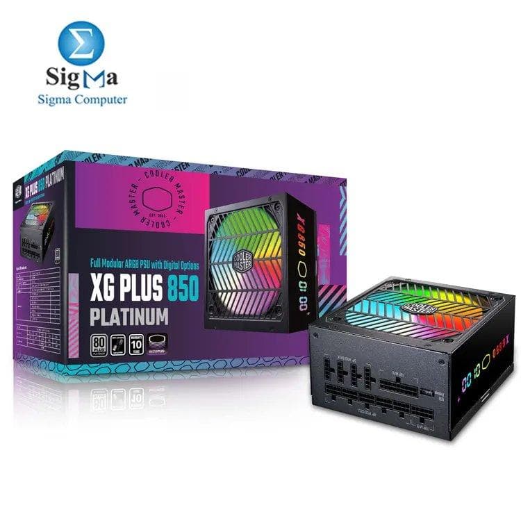 كولر ماستر XG850 Plus Platinum – مزود طاقة 850W كامل الكابلات، 80 PLUS Platinum، مروحة صامتة ARGB 135mm، شاشة عرض رقمية، مكثفات يابانية 100%، 6x PCIe، 12x SATA