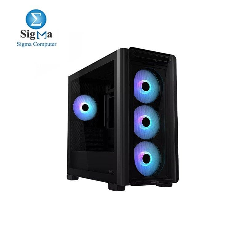 ASUS A23 Plus TG ARGB Black microATX PC Case (Pre-Installed ARGB Fans, Mesh Front Panel, Compatible with Hidden Port Motherboards, 360mm Radiators, 380mm Graphics, Black)
