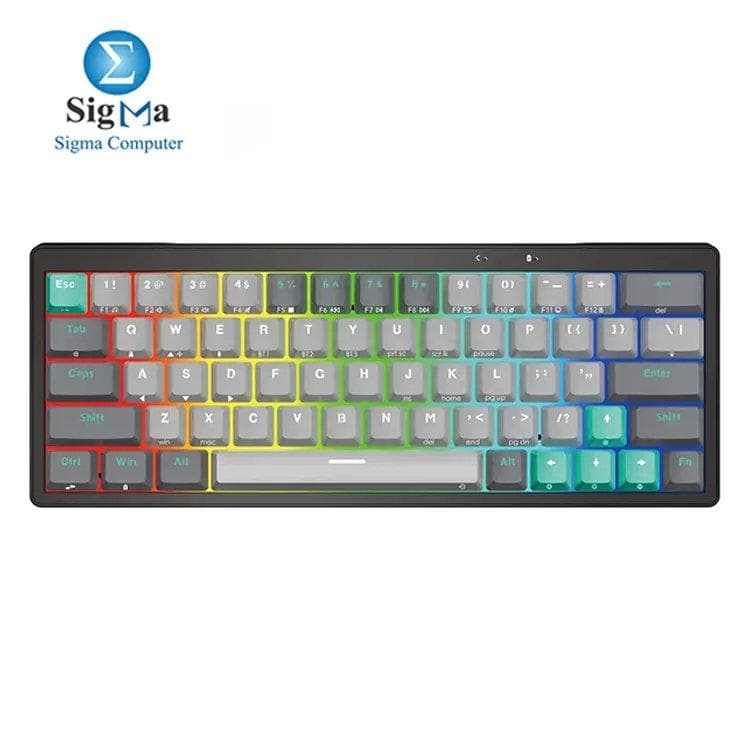 كيبورد لاسلكي جيمنج FANTECH MK912 ATOM PRO63 RGB، لون أسود ميركوري، سويتش أزرق