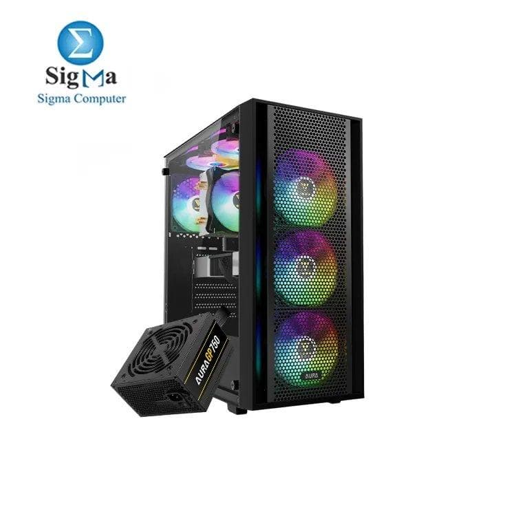 GAMDIAS AURA GC2 ELITE Mid-Tower Case (4 Built-in 120mm Fixed RGB Fans) + AURA GP750 750W Power Supply