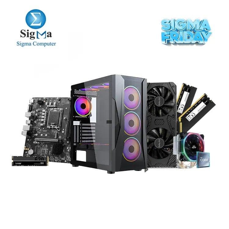 تجميعة Sigma Friday Bundl-15- ام اس اي PRO B760M-E DDR4- معالج انتل Core i5-13400F TRAY- رام Lexar DDR4-3200Hz 8GB- كرت شاشة GALAX RTX 3060 12GB- هارد LEXAR NM620-256G- كيسة XANDER VELOX ARGB مع باور 650W 80 PLUS WHITE- مبرد معالج Phantom HF-400 RGB