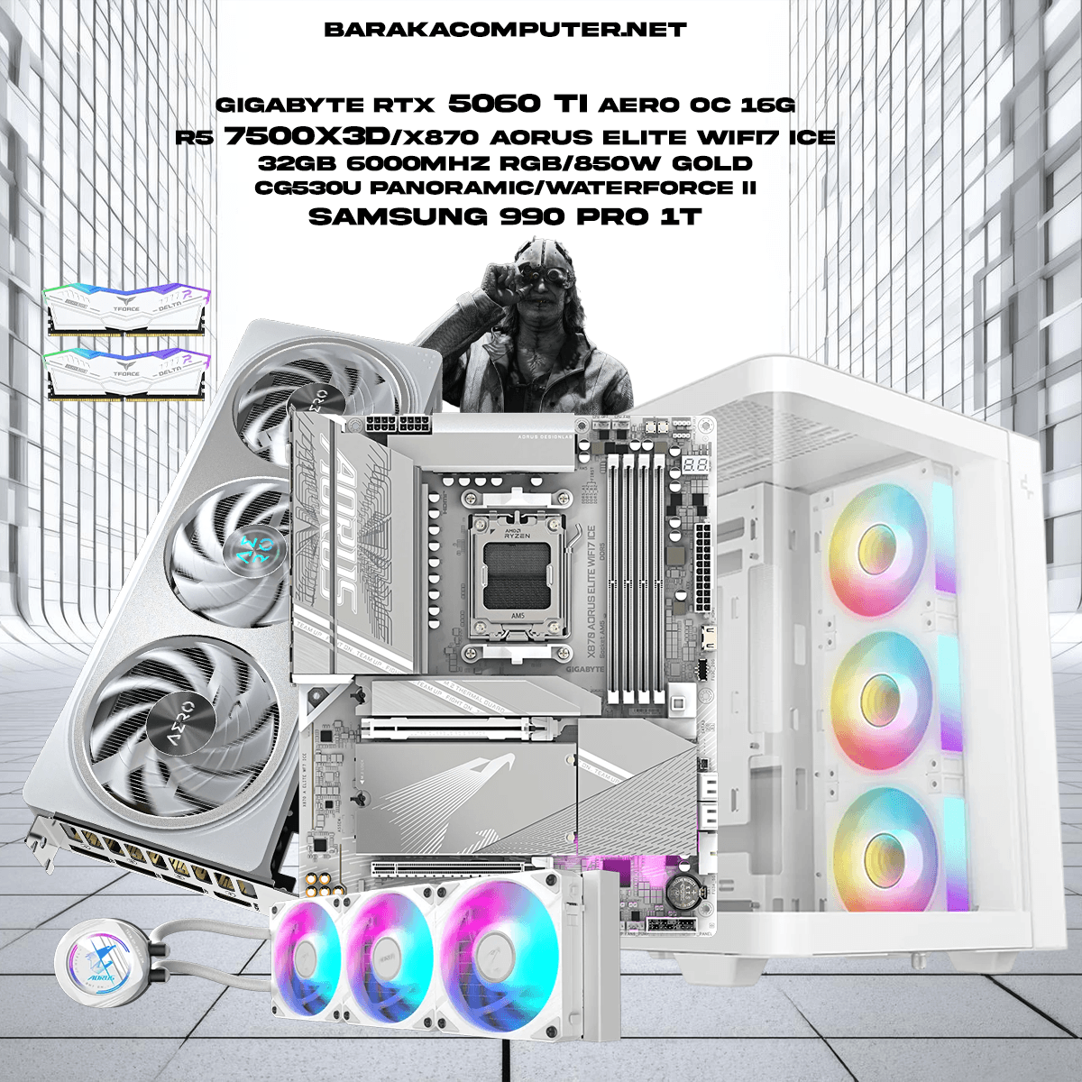 “5060 TI 16/7500X3D/X870″ICE RTX GAMING PC