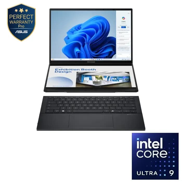 ASUS Zenbook Duo UX8406CA-OLED009WS( 90NB14X1-M009L0 ) Intel® Core™ Ultra 9 285H – 32GB LDDR5 – 2TB SSD – Intel® Arc™ Graphics – 14″ 3K OLED 120Hz – Win11 – BAG / Sleeve / PEN