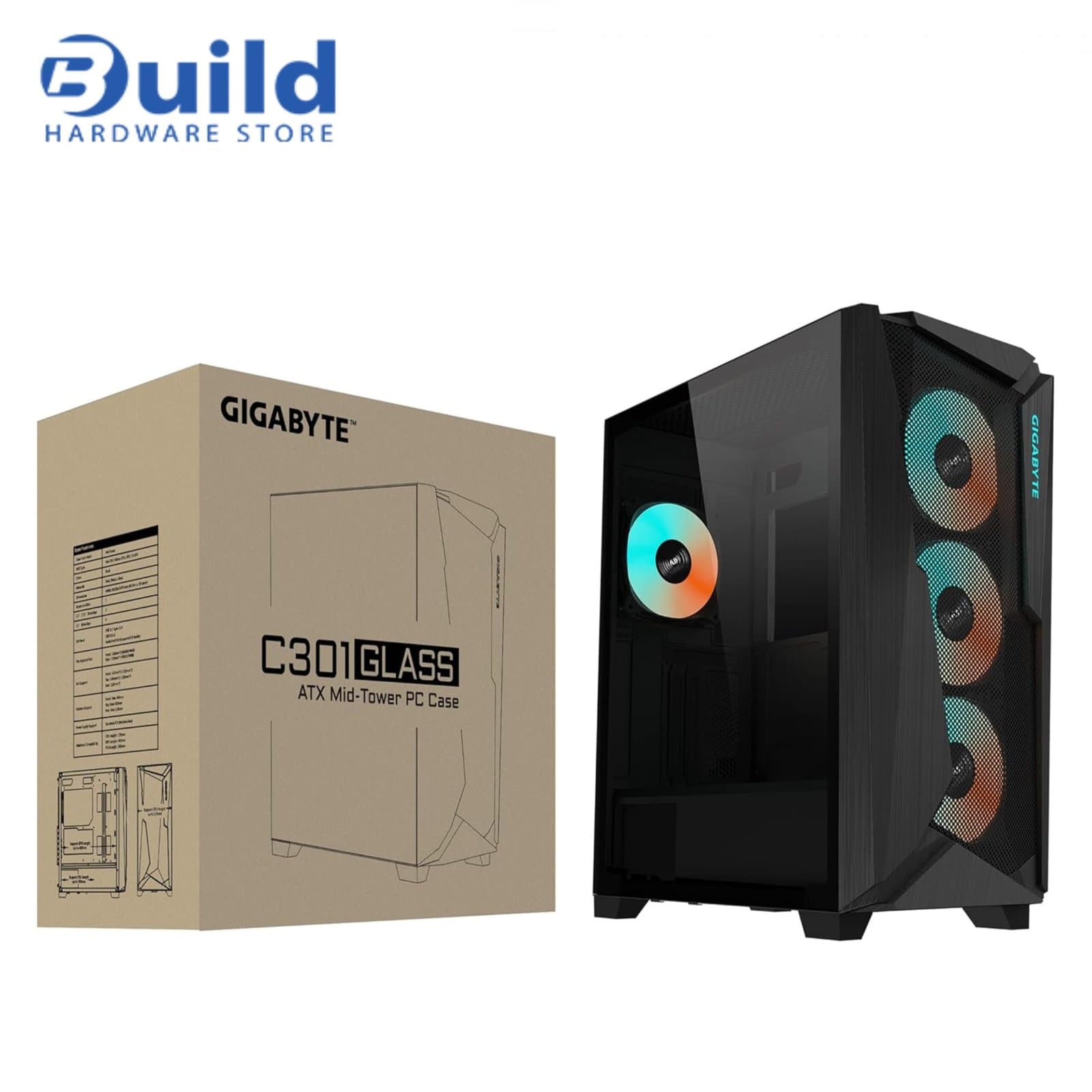 GIGABYTE C301 GLASS Mid Tower Case – Black (only build)
