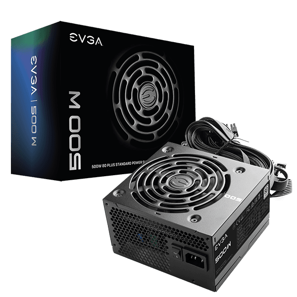 مزود طاقة EVGA 500 W1، 80+ WHITE 500W، ضمان 3 سنوات، موديل 100-W1-0500-KR