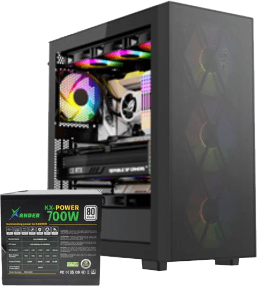 Xander Hulk 4 ARGB Fans Mesh Mid Tower Gaming Case With PSU 700W 80+ – Black