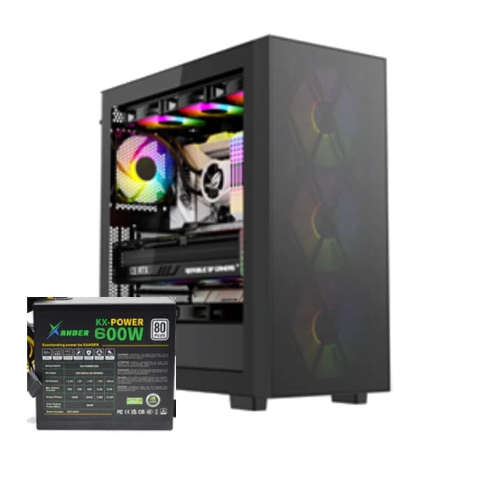 Xander Hulk 4 ARGB Fans Mesh Mid Tower Gaming Case With PSU 600W 80+ – Black