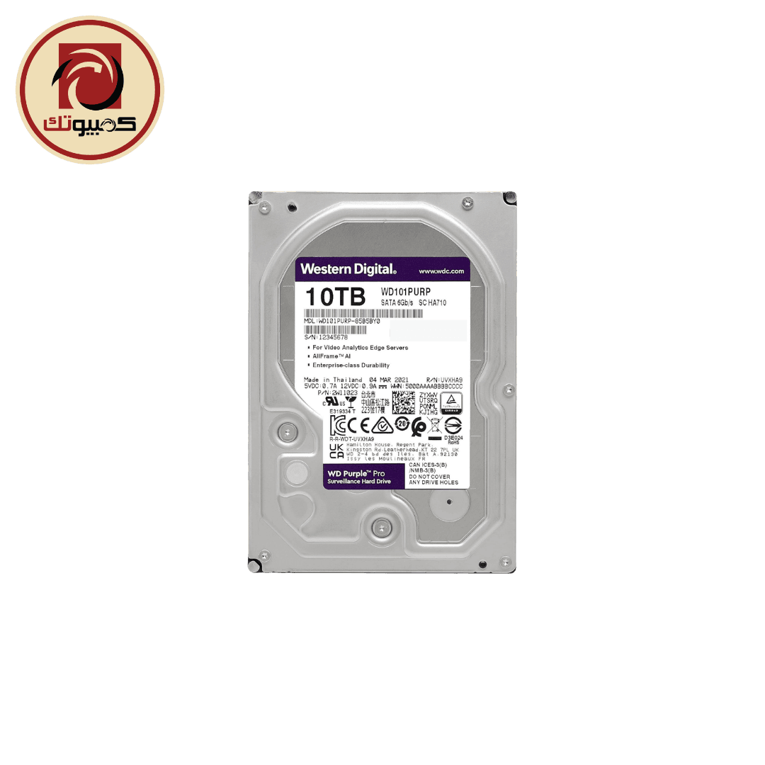 WD Purple Pro 10TB Surveillance Internal Hard Drive – 3.5″ SATA III AI-Ready CCTV HDD (WD101PURP-74B5BY0)