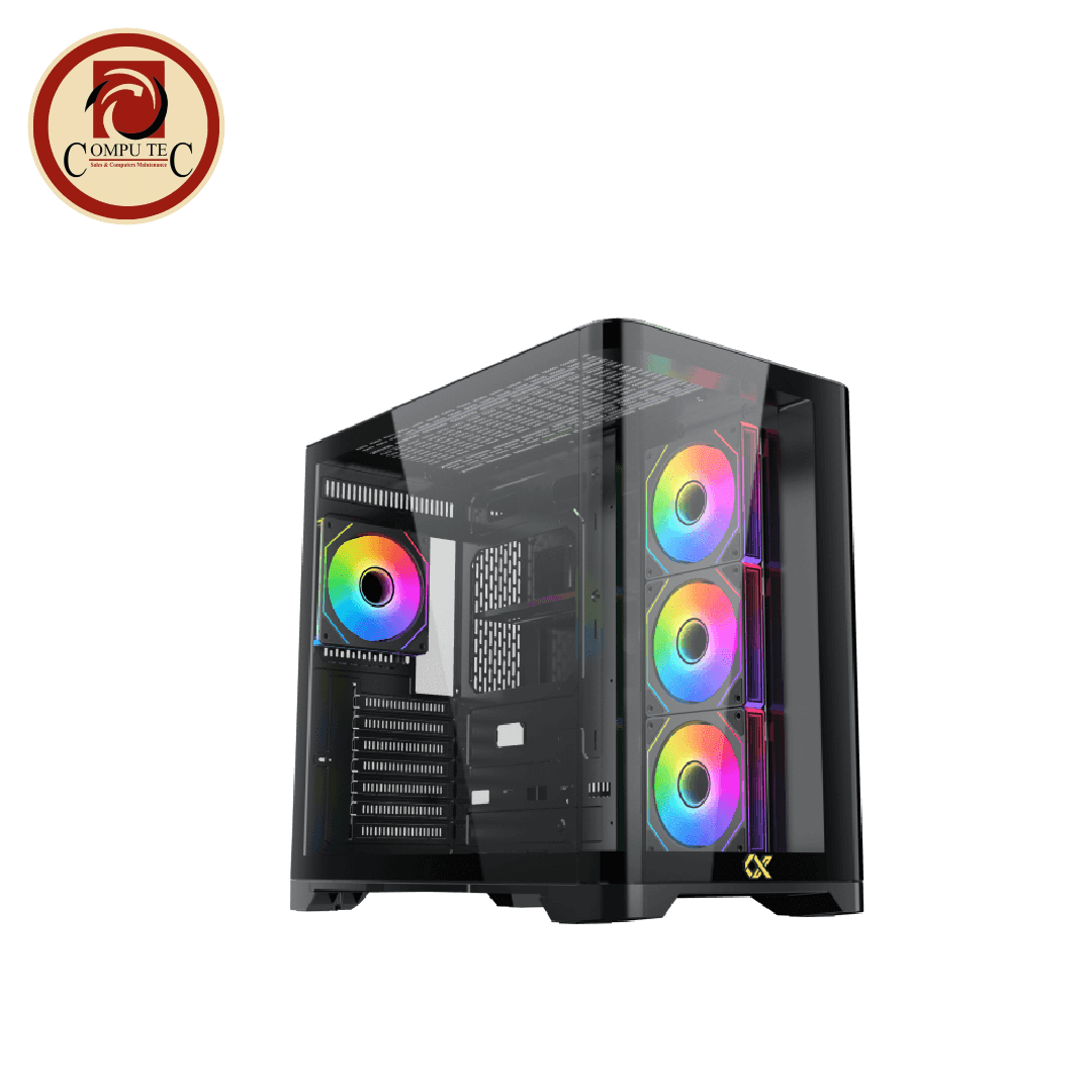 XIGMATEK Crystal Storm Gaming Case – Curved Tempered Glass, 4 ARGB Fans