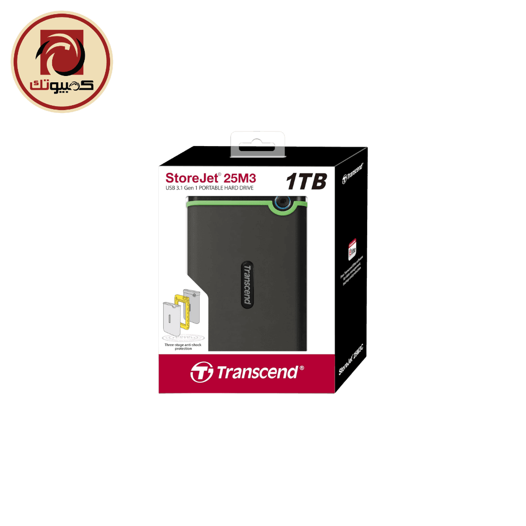 Transcend StoreJet 25M3 1TB Anti-Shock Portable External Hard Drive – USB 3.1 Gen 1 Rugged HDD