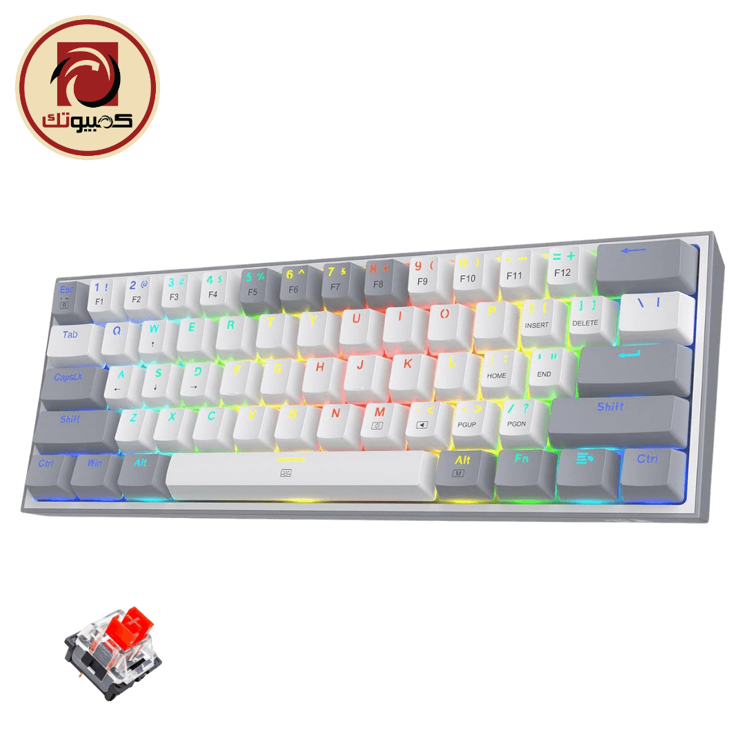 Redragon K617 FIZZ RGB White & Gray 60% Mechanical Gaming Keyboard – Red Switch