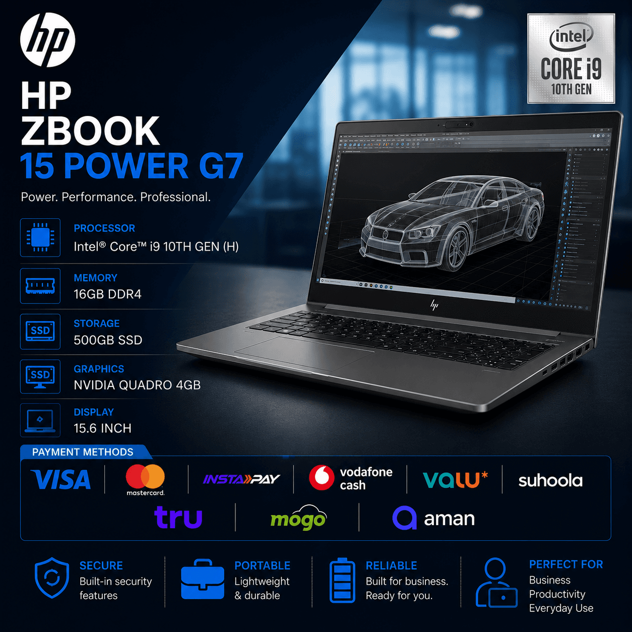HP ZBOOK 15 POWER G7 (i9 10TH (H) – 16GB DDR4 – SSD 500 – VGA 4GB – 15.6″)