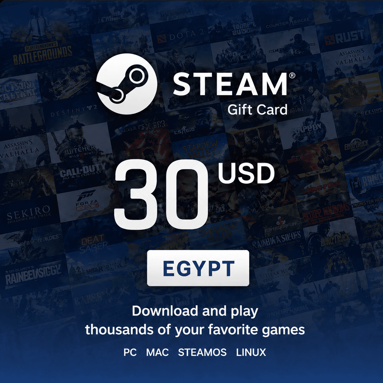 Steam Gift Card 30 USD – Steam Key – EGYPT